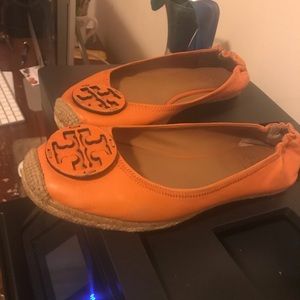 Orange Leather Tory Burch Espadrille Flats